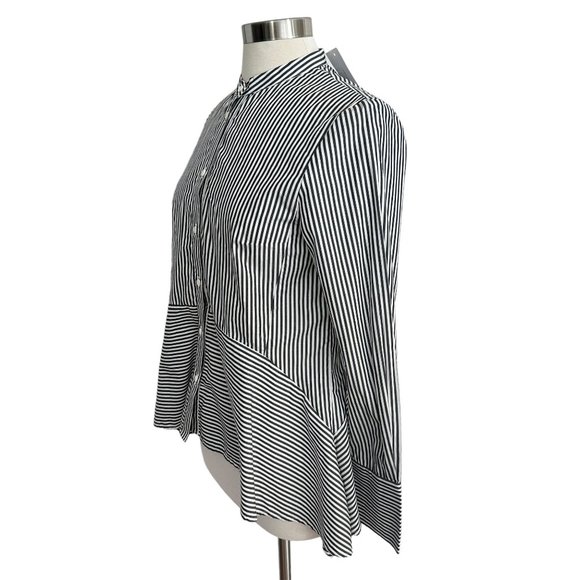 NWT French Connection 6 Black Striped Mandarin Collar Peplum Hem Button Blouse - Picture 4 of 11